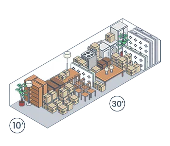 Illustration of a 10 by 30 storage unit